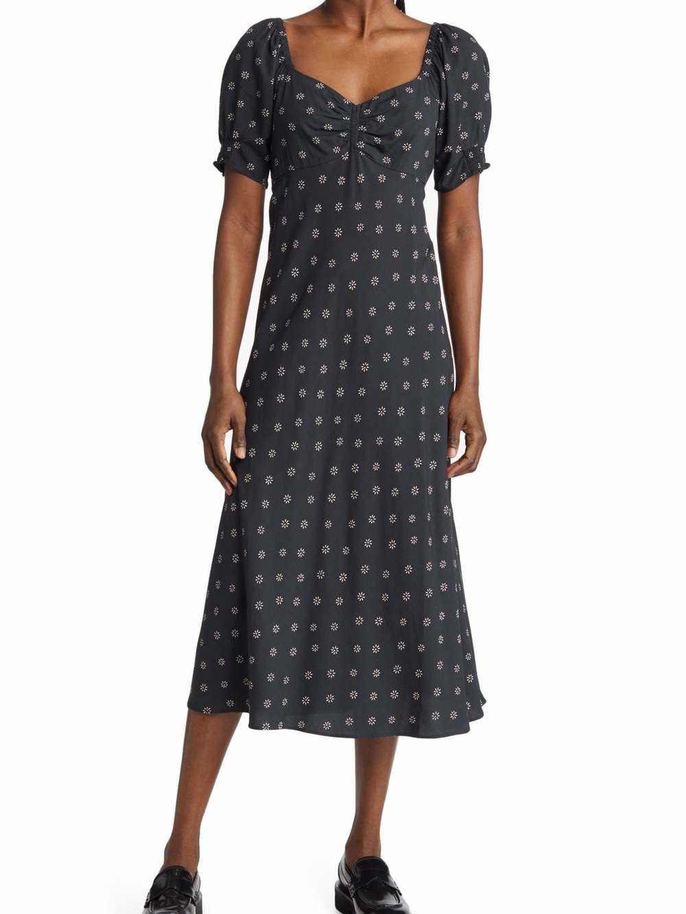 Madewell Black Midi Dress with White Daisy Print